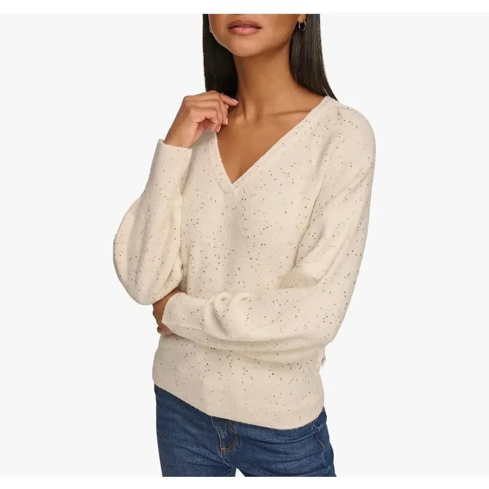 Karl Lagelfeld Paris Sparkle V-Neck Sweater